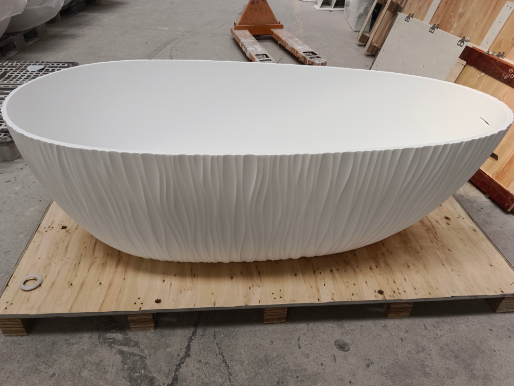 KT-8415 Ripple-Texture Solid Surface Oval Freestanding Bathtub