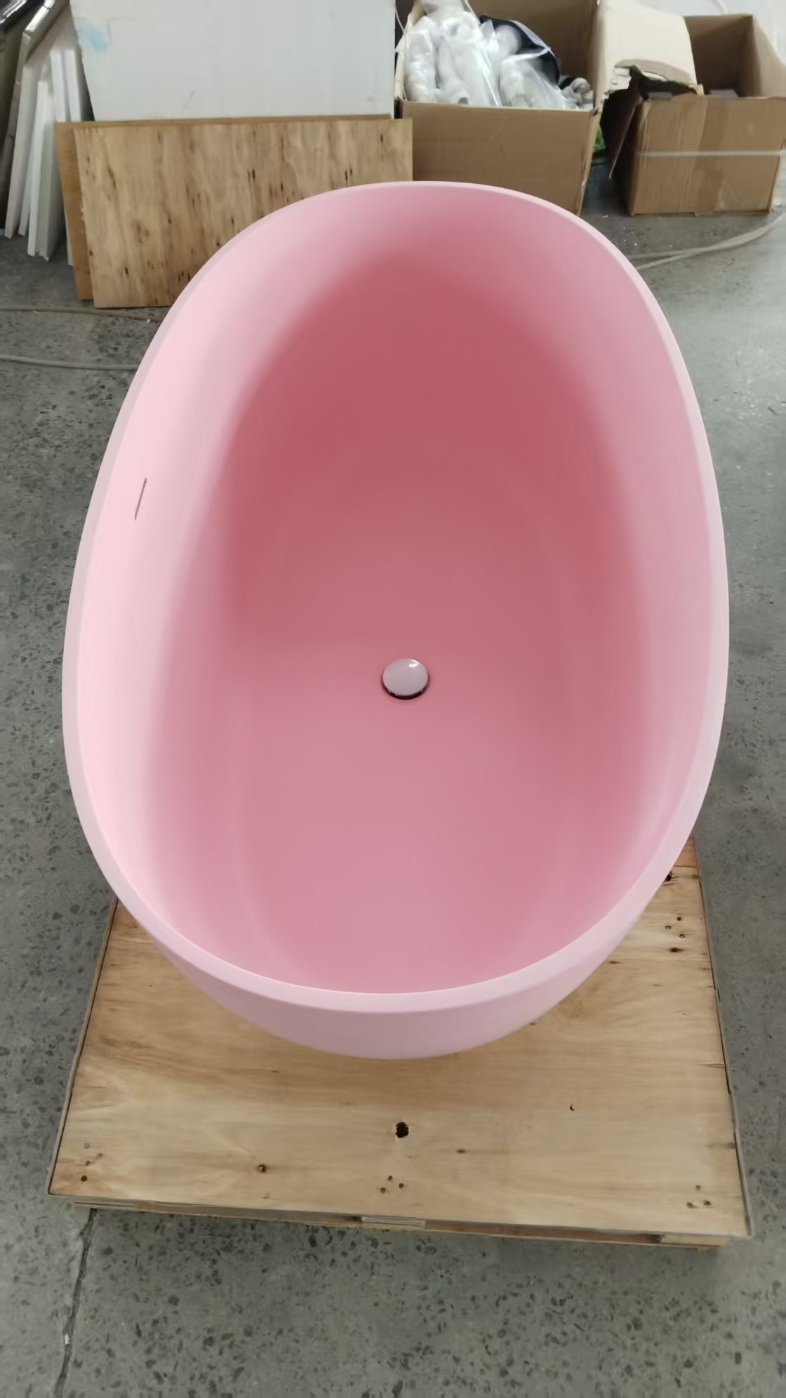 KT-8105 Soft Pink Solid Surface Oval Freestanding Bathtub