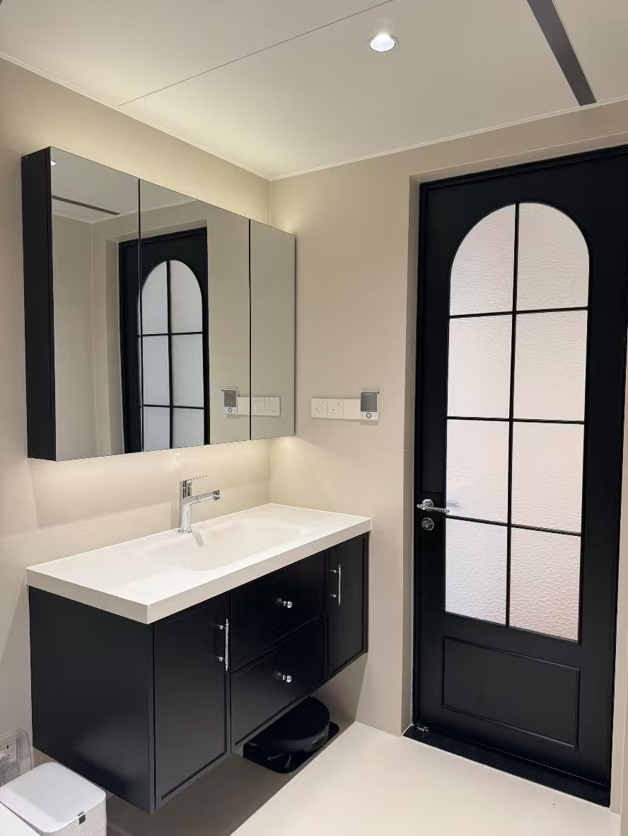 Solid surface integrated sink with cabinet