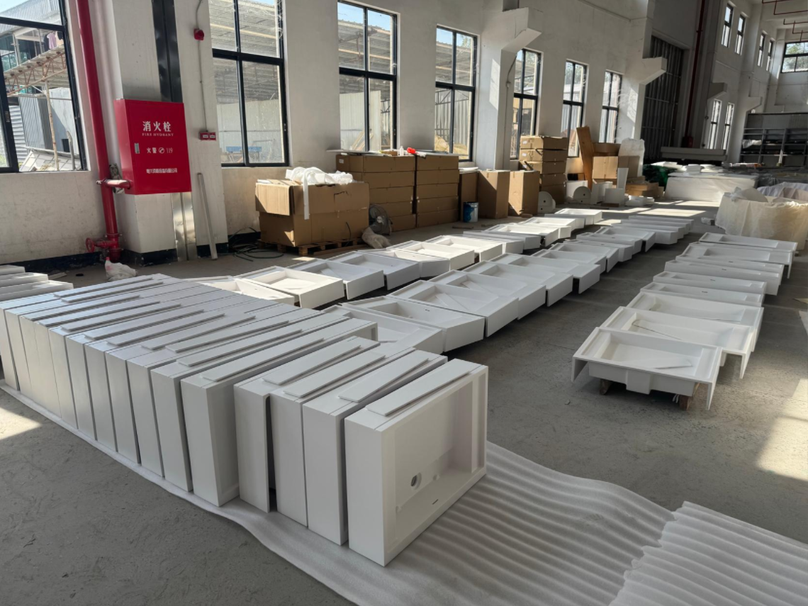 White solid surface integrated basin