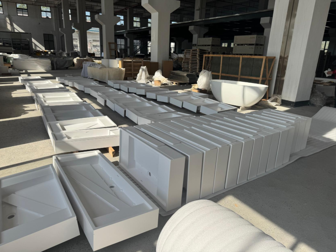 White solid surface integrated basin