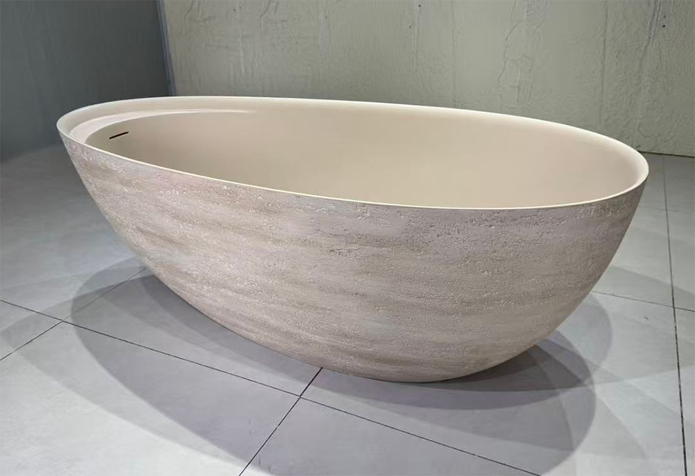 Red Travertine and Beige Travertine effects Solid Surface Bathtub