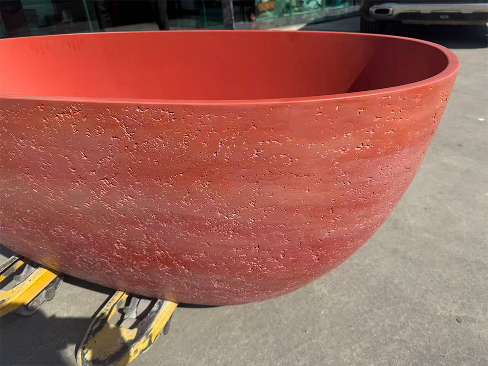 Red Travertine and Beige Travertine effects Solid Surface Bathtub